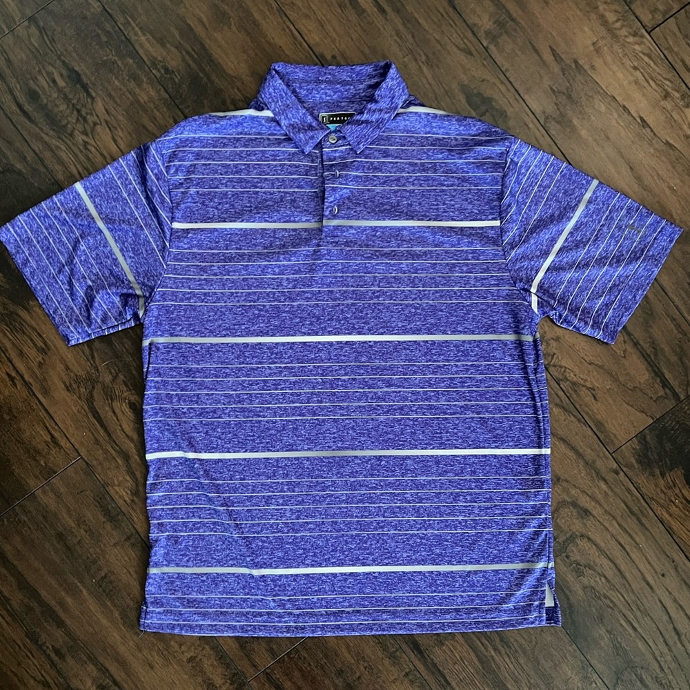 PGA Tour Mens Purple Striped Golf Short Sleeve Polo T-Shirt Size L